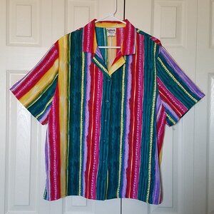 BonWorth Multicolor Striped Relaxed Fit Button Up Blouse Camp Shirt Womens XLP